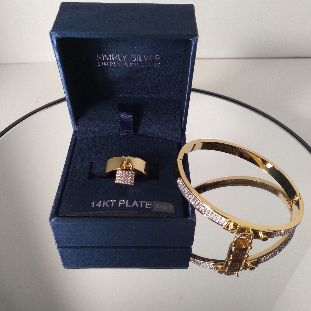 Gold Lock Charm Bracelet With 14K Plate Lock Charm Ring Set - Picture 8 of 8